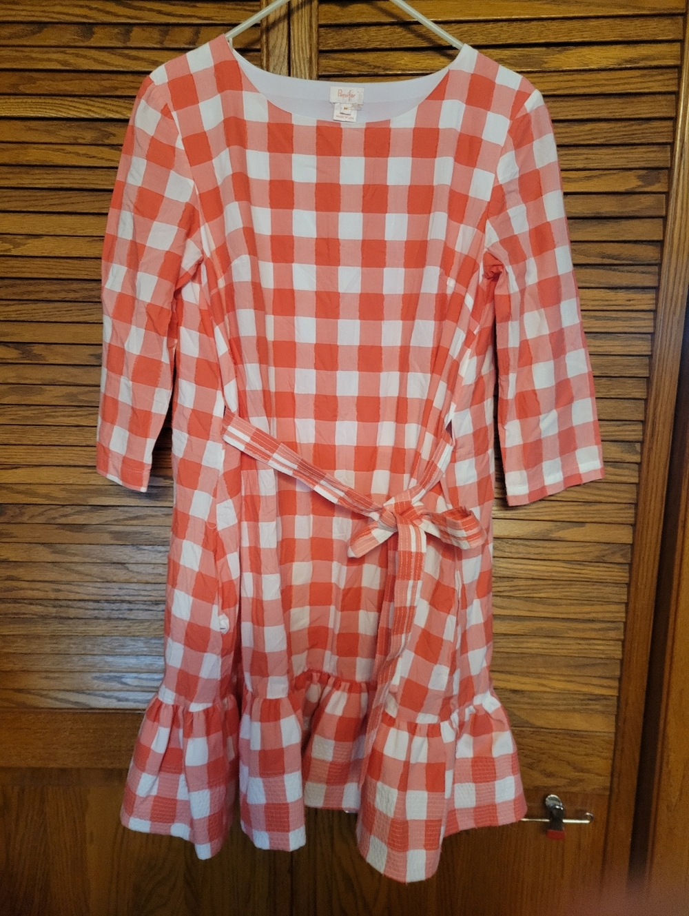 Persifor Cute Summer‎ Peach Gingham Dress Size Medium